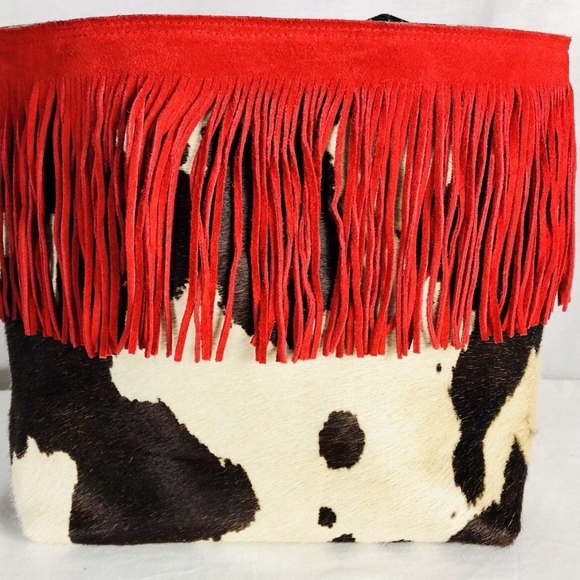 💼 Savini Bettina 100% Cow Hide Hair Red Fringe - Picture 1 of 5